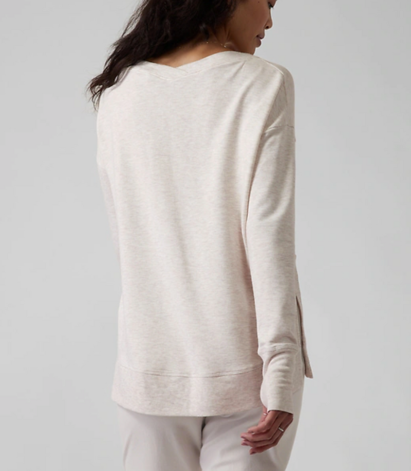 Athleta Toasted Brown Heather Soft Coaster Luxe V-Neck Sweatshirt