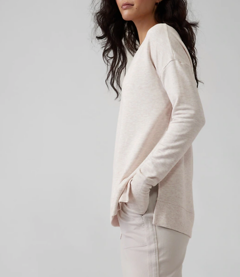 Athleta Toasted Brown Heather Soft Coaster Luxe V-Neck Sweatshirt