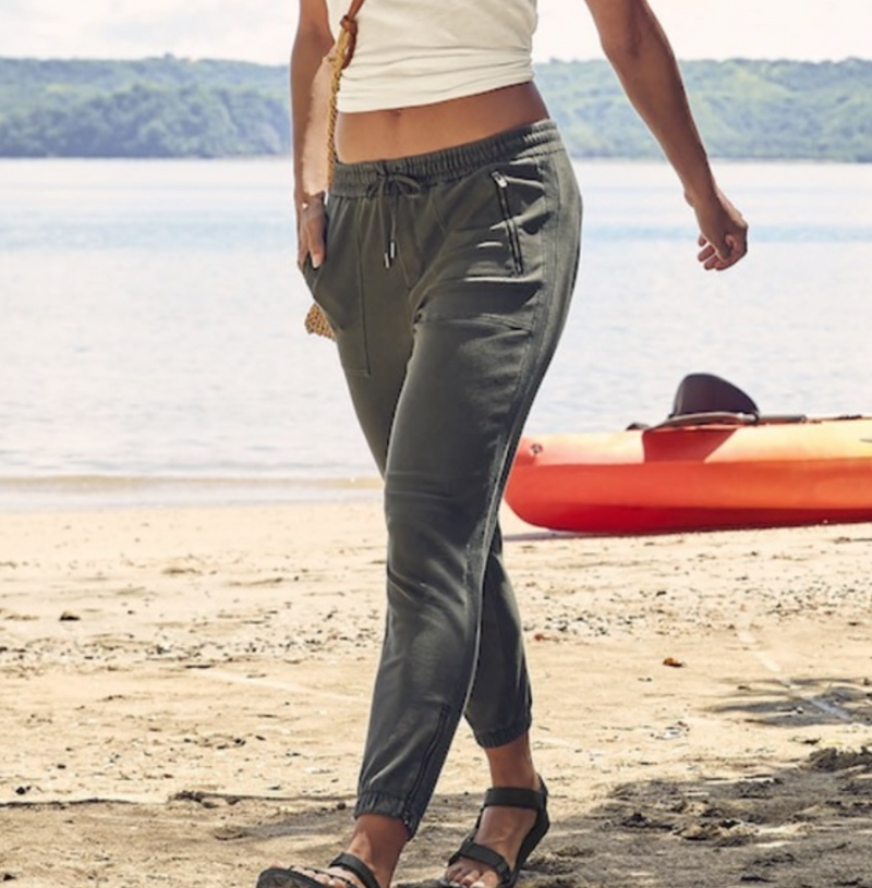 Athleta Cypress Green Elastic Waist Zippers Farallon Jogger Pants