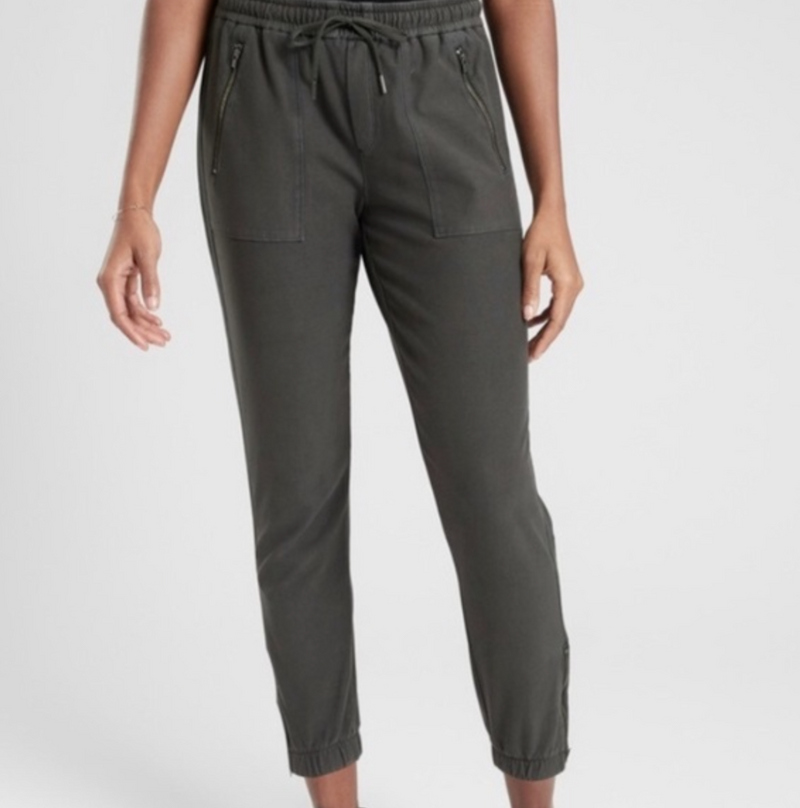 Athleta Cypress Green Elastic Waist Zippers Farallon Jogger Pants