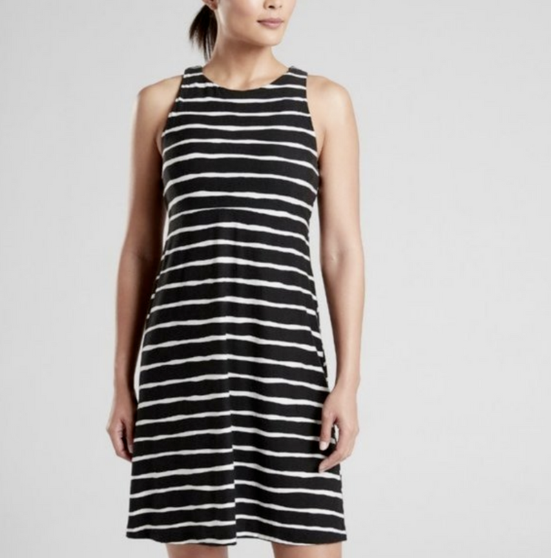 Athleta Black White Striped Sleeveless Santorini Dress