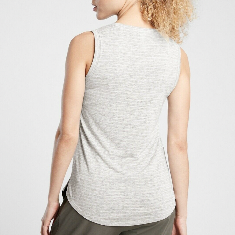 Athleta Light Heather Gray White Striped Sleeveless Breezy Top Tank