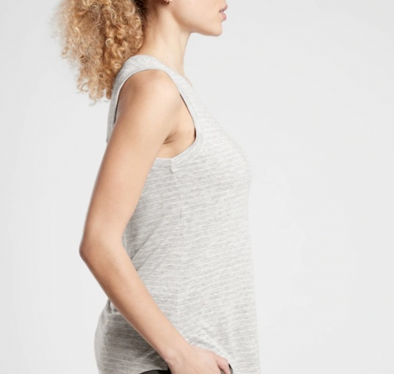 Athleta Light Heather Gray White Striped Sleeveless Breezy Top Tank