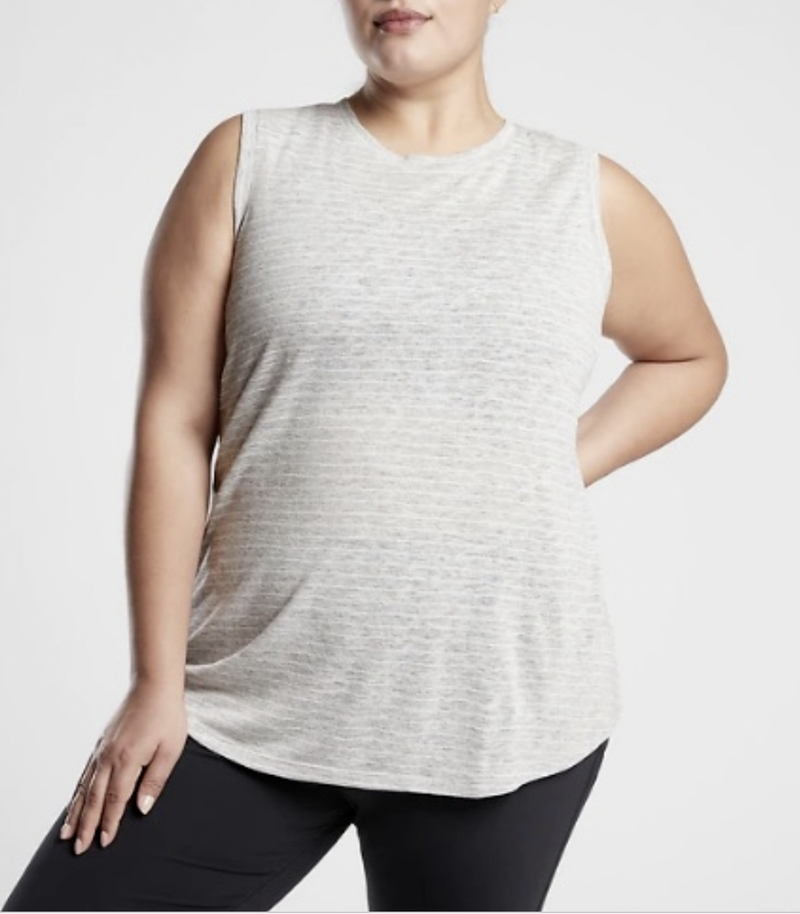 Athleta Light Heather Gray White Striped Sleeveless Breezy Top Tank