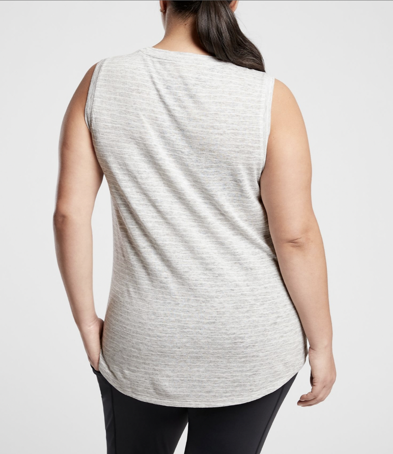 Athleta Light Heather Gray White Striped Sleeveless Breezy Top Tank
