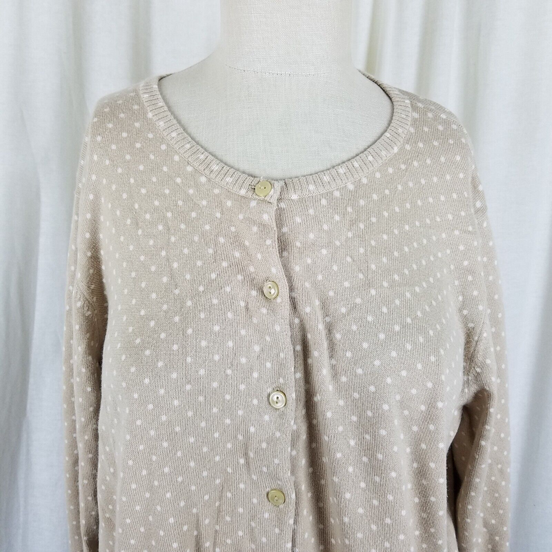 LL Bean Polka Dot Knit Sweater Womens 1X Twinset Look Button Up Cardigan Plus