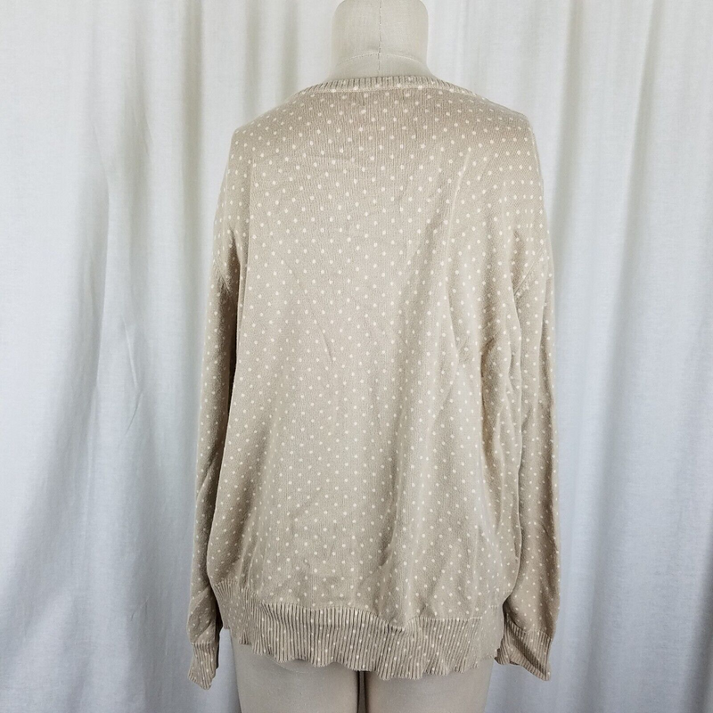 LL Bean Polka Dot Knit Sweater Womens 1X Twinset Look Button Up Cardigan Plus