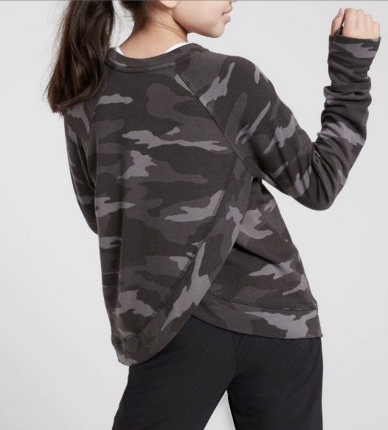 Athleta Girl Cozy Cross Your Fingers Black Camo Sweatshirt