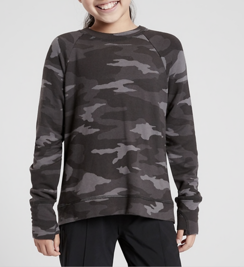 Athleta Girl Cozy Cross Your Fingers Black Camo Sweatshirt