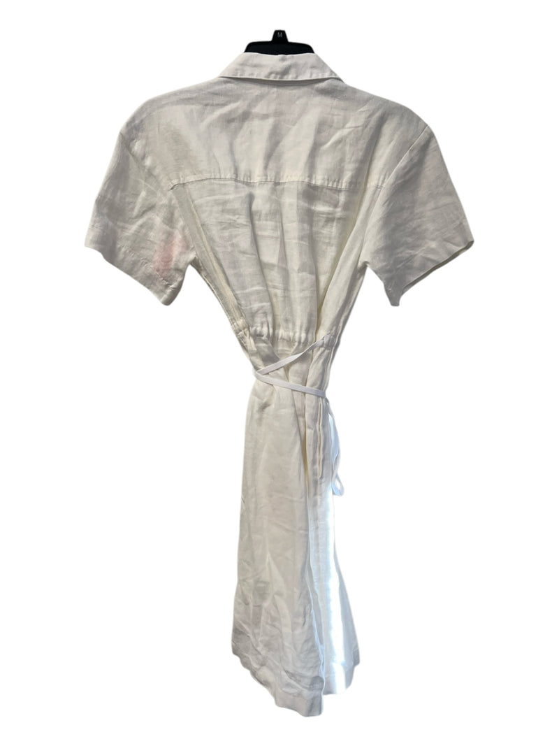Athleta Size 0 White Linen Short Sleeve Tie at Waist Pockets Midi Dress