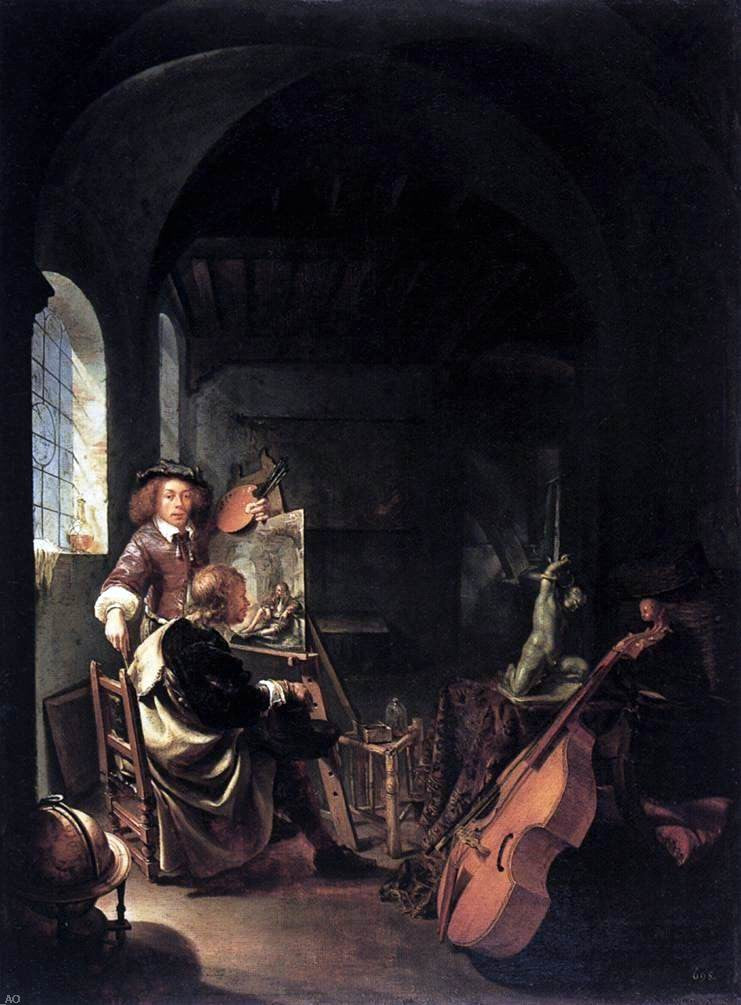 The Painter's Studio by The Elder Frans Van  Mieris - Hand Painted Oil Painting