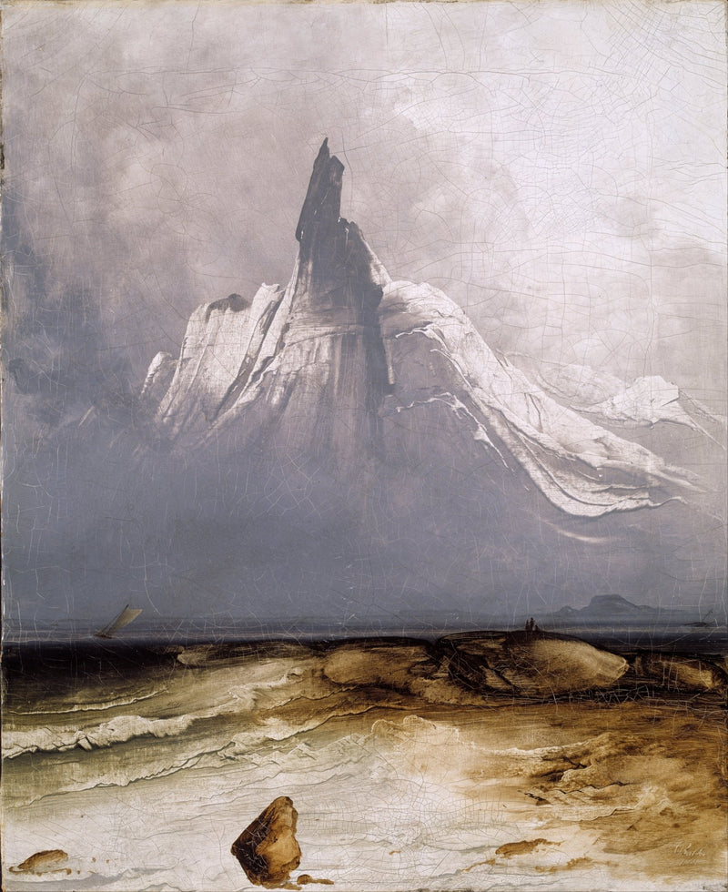 Majestic Snow - Capped Mountain by the Coast Oil Painting
