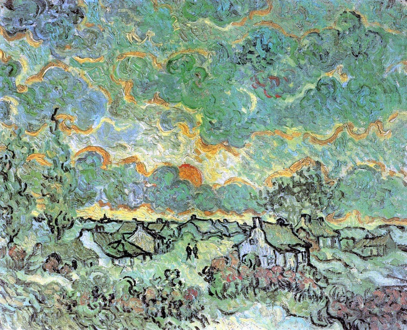 Cottages and Cypresses: Reminiscence of the North by Vincent Van Gogh - Hand Painted Oil Painting