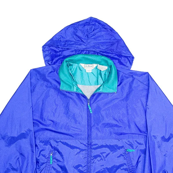LL BEAN Blue 90s Hooded Nylon Lightweight Windbreaker Jacket Womens L
