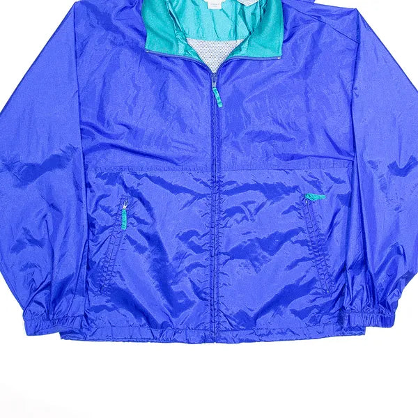 LL BEAN Blue 90s Hooded Nylon Lightweight Windbreaker Jacket Womens L