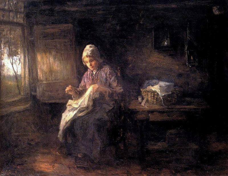 Woman Sewing by Jozef Israels - Hand Painted Oil Painting