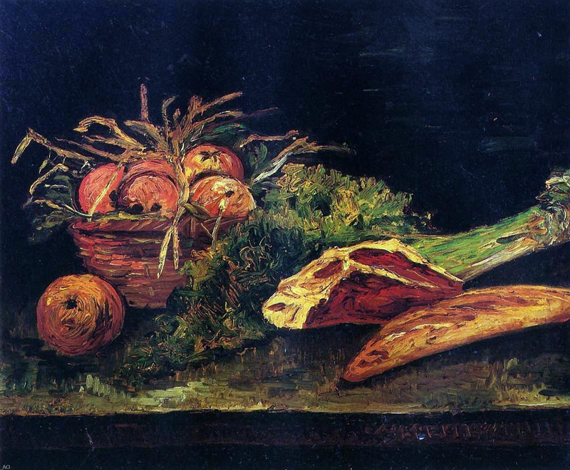 Still Life with Apples, Meat and a Roll by Vincent Van Gogh - Hand Painted Oil Painting