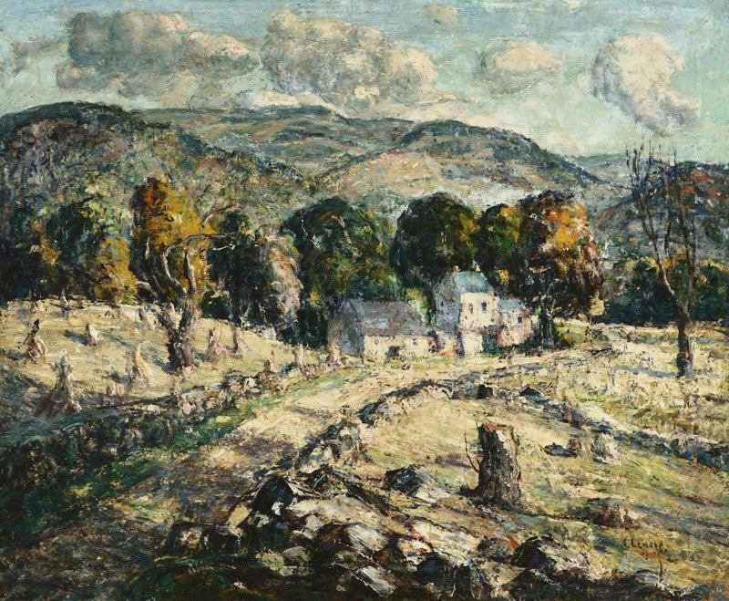 Mountainous Rural Landscape with Houses and Trees