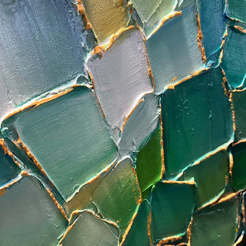 EMERALD MOSAIC: Textured Abstract Landscape Oil Painting