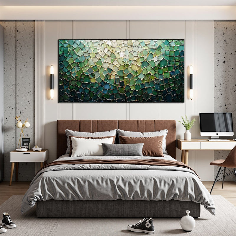 EMERALD MOSAIC: Textured Abstract Landscape Oil Painting