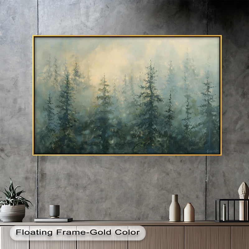 Nature Foggy Forest – Mystical Woodland Oil Painting