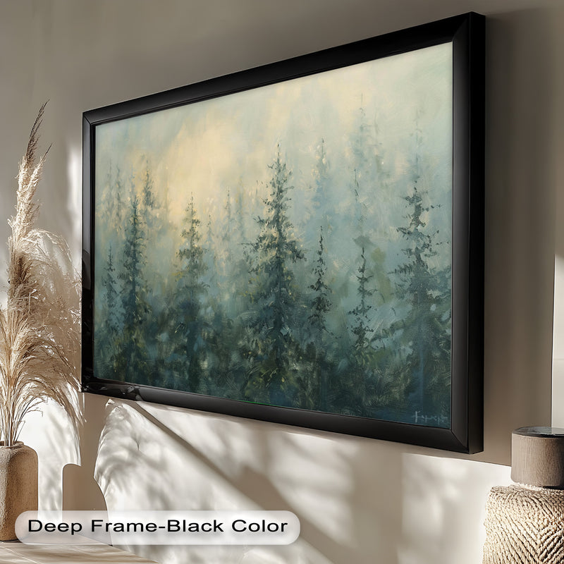 Nature Foggy Forest – Mystical Woodland Oil Painting