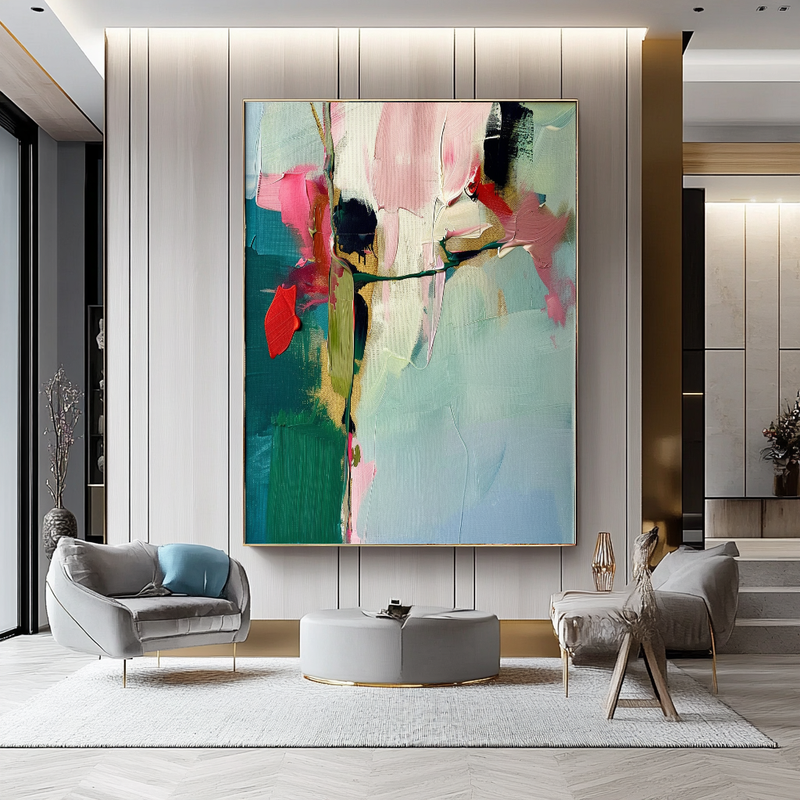 White Orchid Abstract Impasto Oil Painting – Modern Textured Canvas Art for Living Room