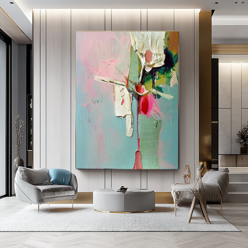White Orchid Abstract Impasto Oil Painting – Modern Textured Canvas Art for Living Room