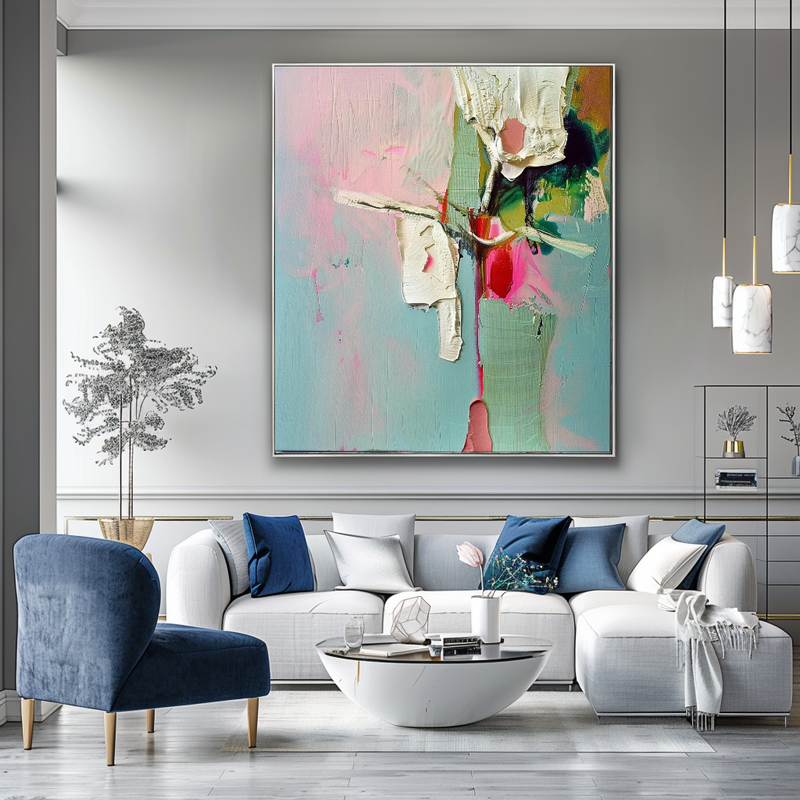 White Orchid Abstract Impasto Oil Painting – Modern Textured Canvas Art for Living Room