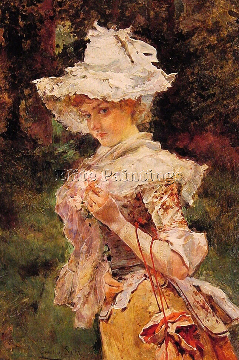 SPANISH EMILIO SALA Y FRANCES PICKING FLOWERS ARTIST PAINTING REPRODUCTION OIL