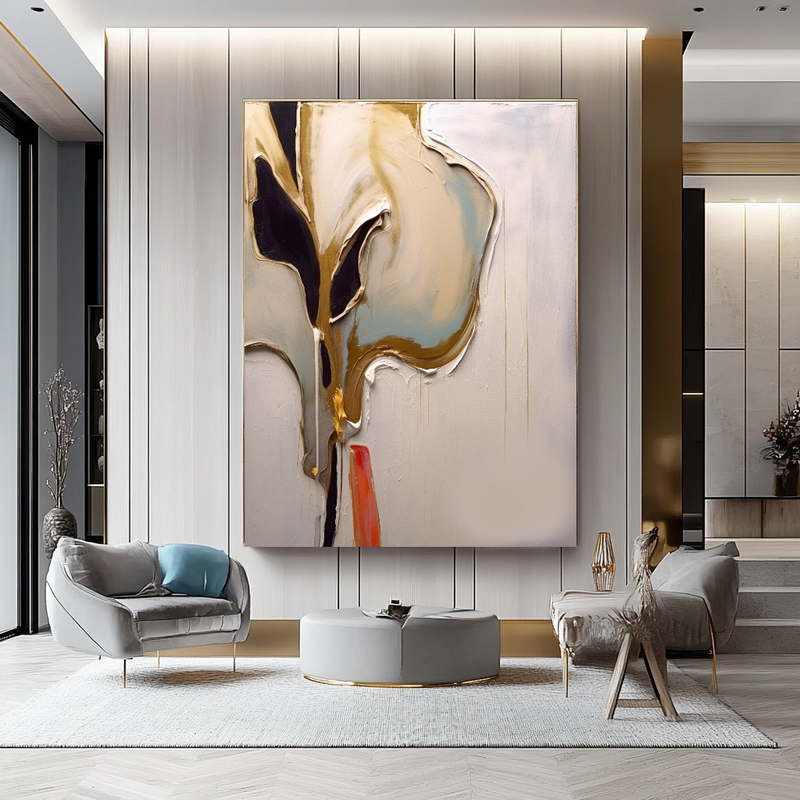 Floral Abstract Impasto Oil Painting – Modern Textured Canvas Art for Living Room