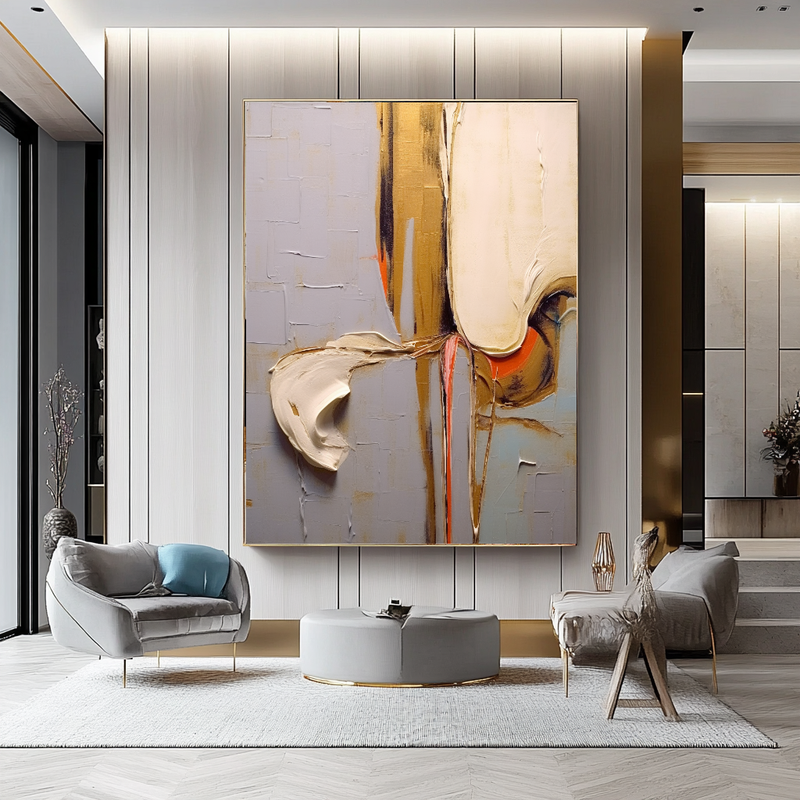 Floral Abstract Impasto Oil Painting – Modern Textured Canvas Art for Living Room