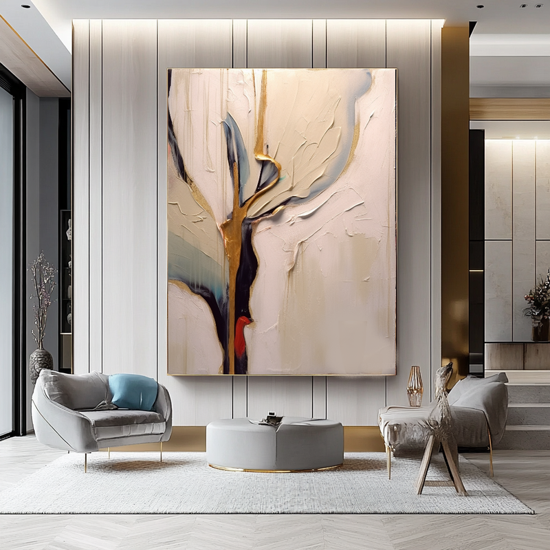 Floral Abstract Impasto Oil Painting – Modern Textured Canvas Art for Living Room