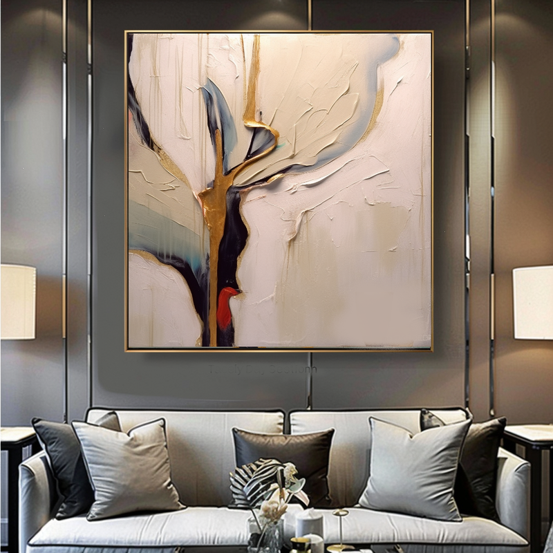 Floral Abstract Impasto Oil Painting – Modern Textured Canvas Art for Living Room