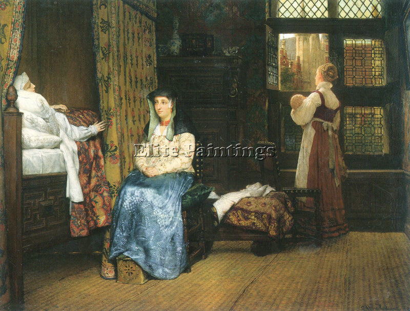 ALMA-TADEMA A BIRTH CHAMBER SEVENTEENTH CENTURY ARTIST PAINTING REPRODUCTION OIL