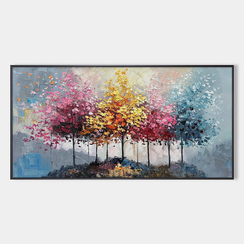 ENCHANTED FOREST: Textured Colorful Trees Oil Painting