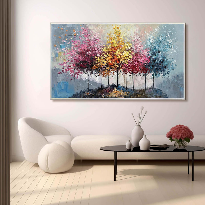 ENCHANTED FOREST: Textured Colorful Trees Oil Painting