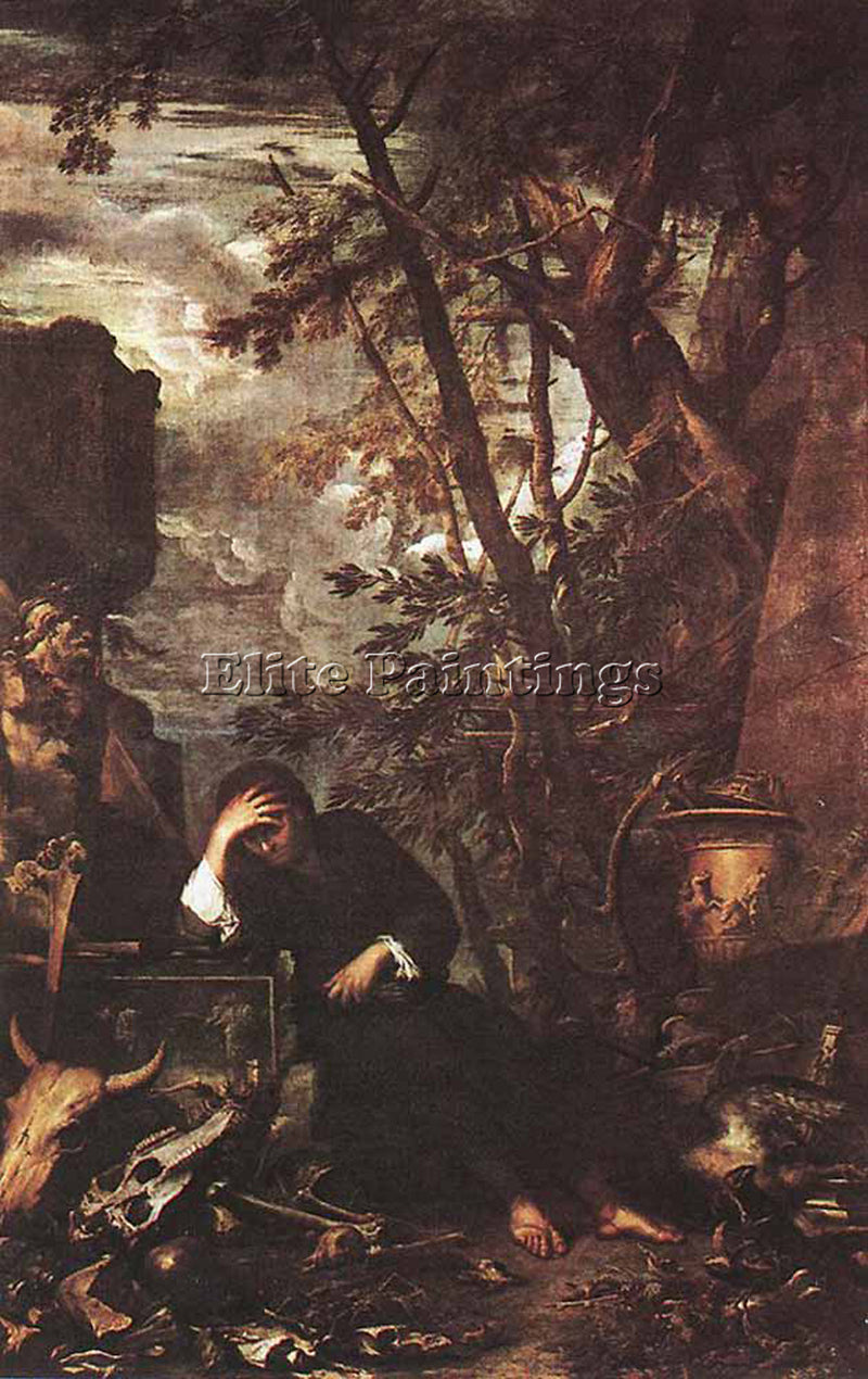 SALVATOR ROSA DEMOCRITUS IN MEDITATION ARTIST PAINTING REPRODUCTION HANDMADE OIL
