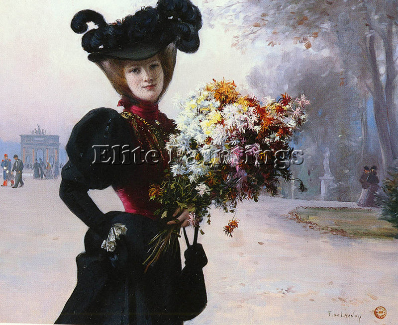 FRENCH LAUNAY FERNAND DE LA FEMME AU FLS JARDIN DU TUILERIES ARTIST PAINTING OIL