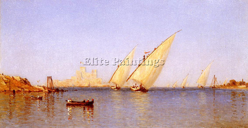 SANFORD ROBINSON GIFFORD FISHINNG BOATS COMING INTO BRINDISI HARBOR PAINTING OIL