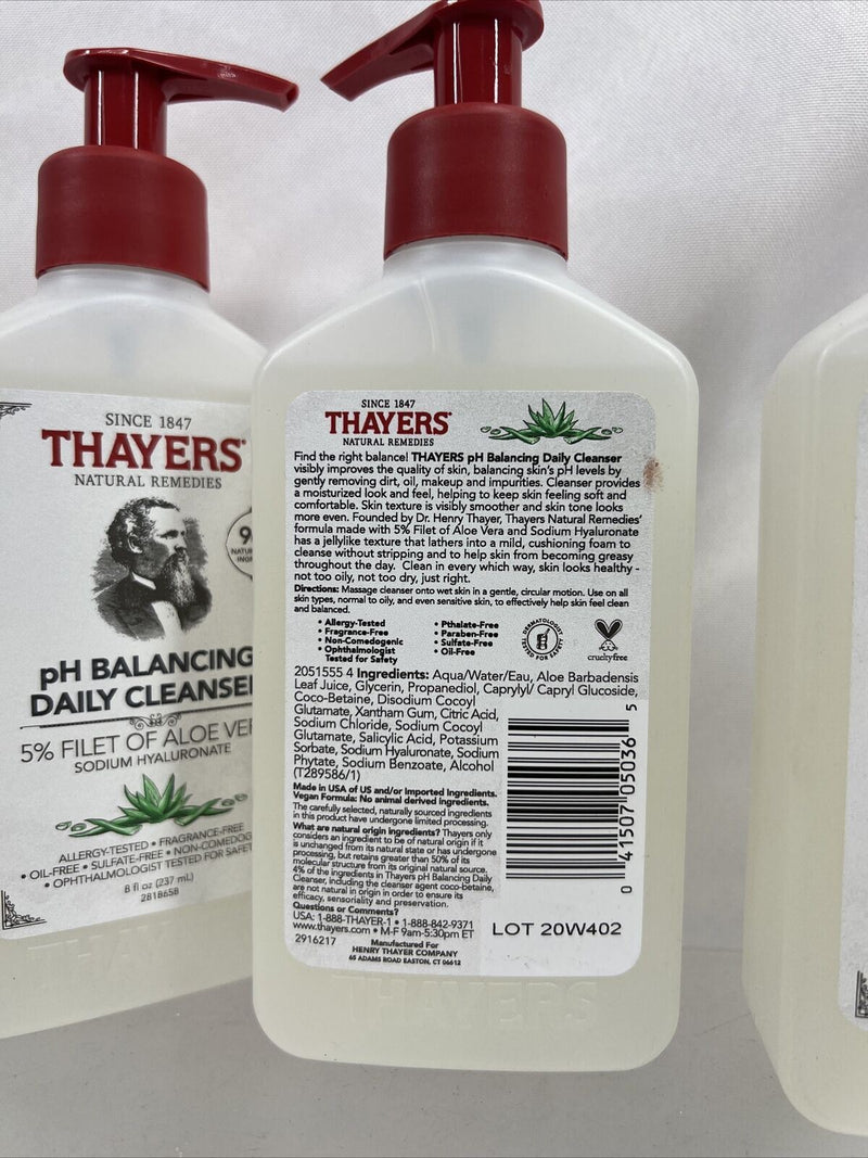 (4) Thayers pH Balancing Daily Cleanser Face Wash 5% Aloe Vera Gentle 8oz
