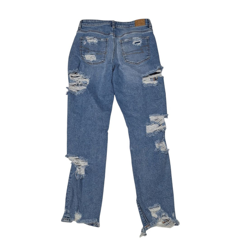 American Eagle Mom Jeans Ripped Distressed Womens Size 6 Light Blue Wash Holes