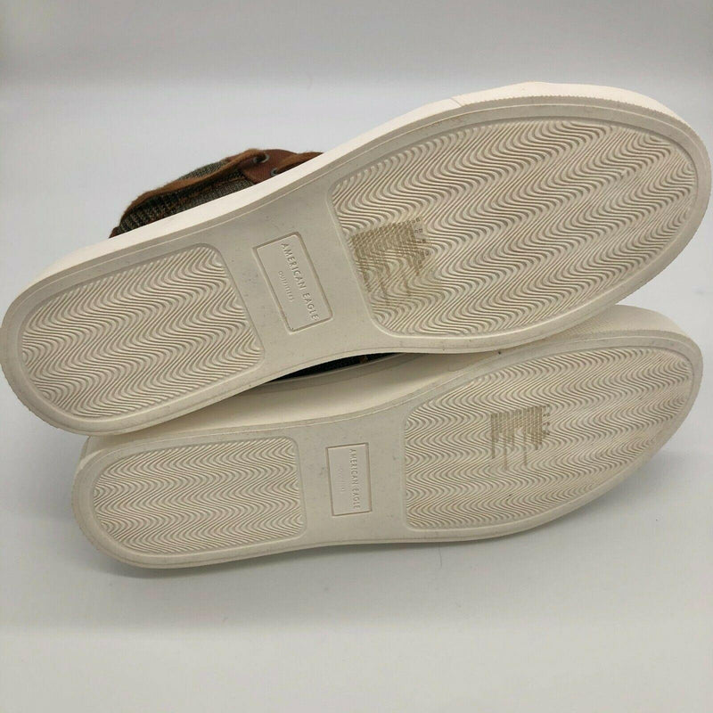 American Eagle Brown Plaid Hi Top Sneakers Womens 10 Zip Back Tie Front