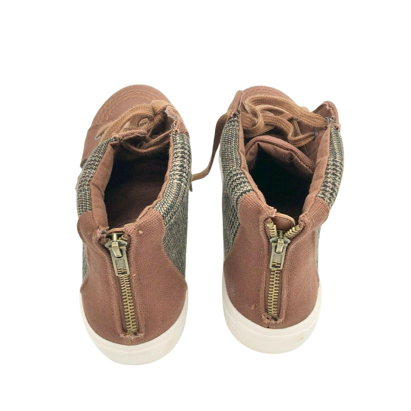 American Eagle Brown Plaid Hi Top Sneakers Womens 10 Zip Back Tie Front