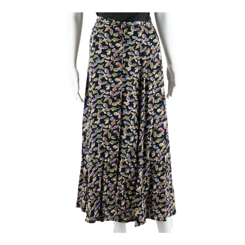 EDDIE BAUER Womens A-Line Skirt Black Midi 90s Floral M