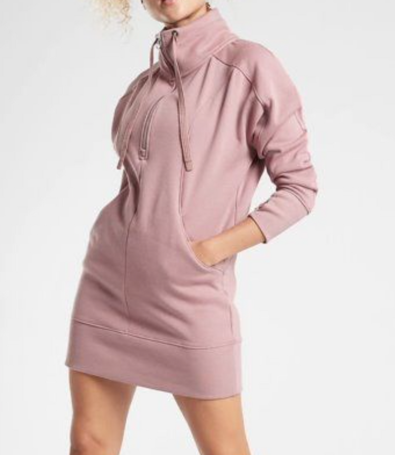 Athleta Mauve Long Sleeve Pockets 1/4 Zip Cozy Karma Dress