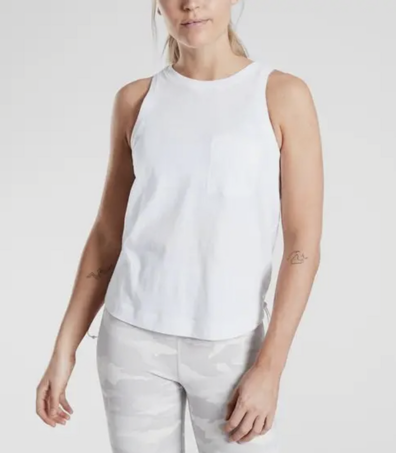 Athleta White Sleeveless Crew Neck Organic Daily Bungee Tank Top
