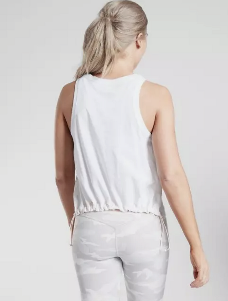 Athleta White Sleeveless Crew Neck Organic Daily Bungee Tank Top