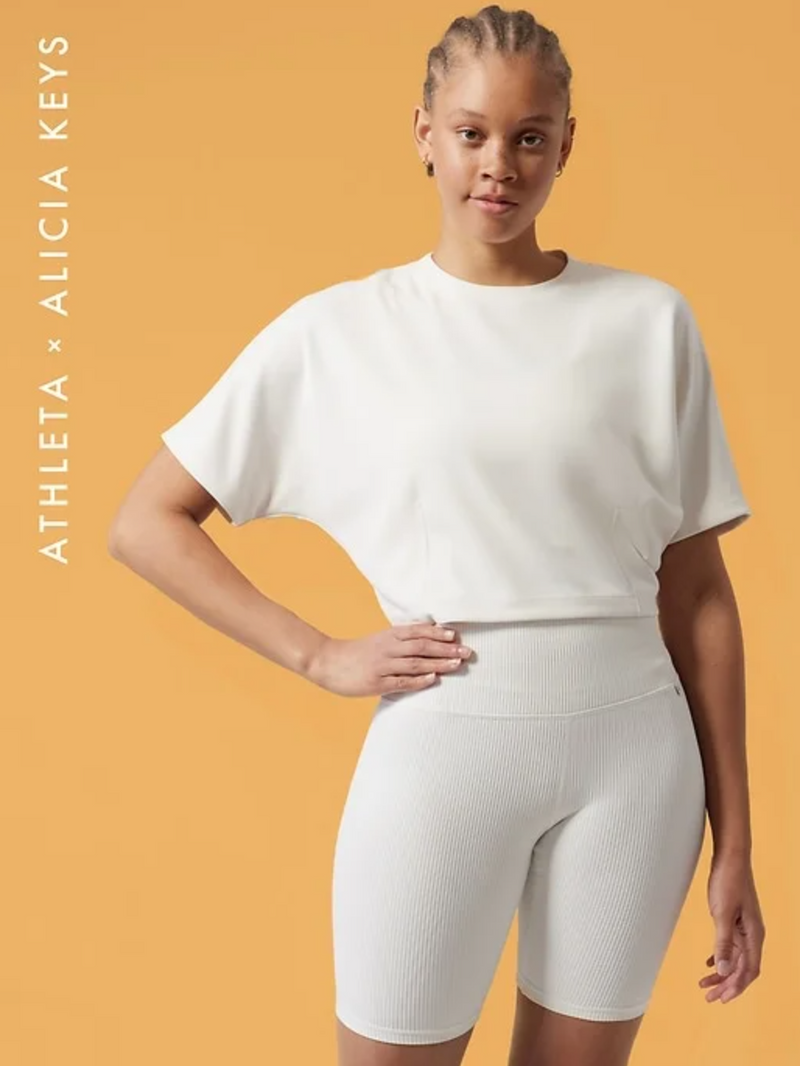 Athleta & Alicia Keys Cream Relaxed Crop Tee