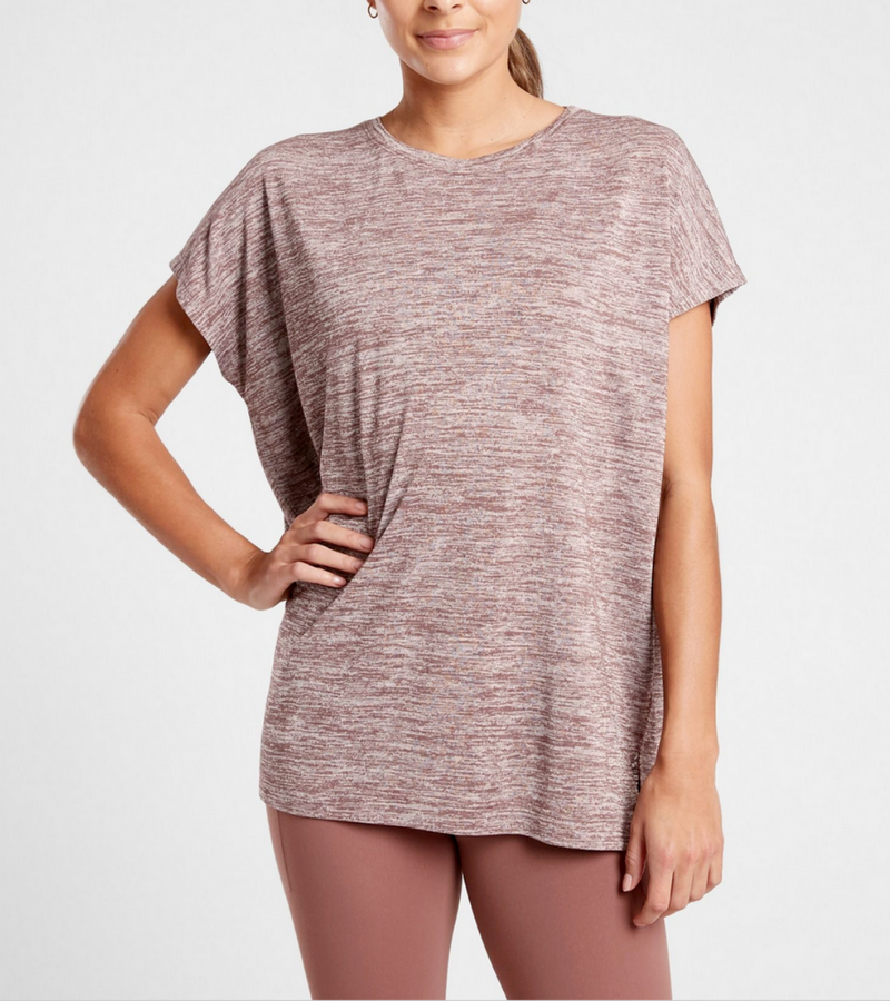 Athleta Brown Heather Scoop Short Sleeve Release Breezy Tee